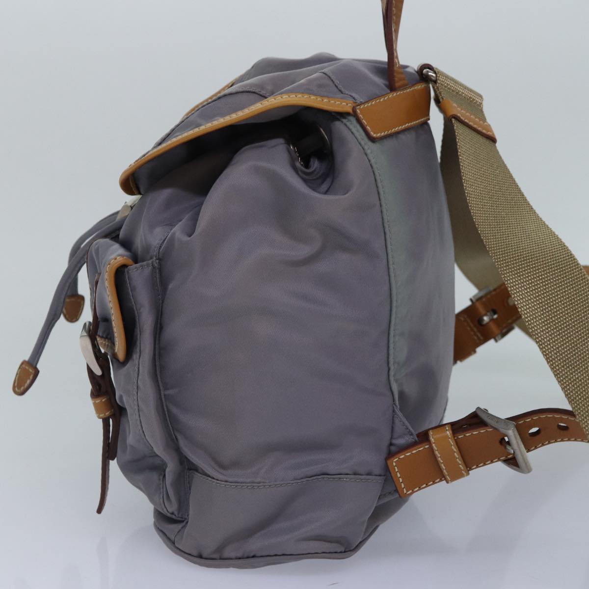 PRADA Backpack Nylon Leather Purple Gray Silver Auth