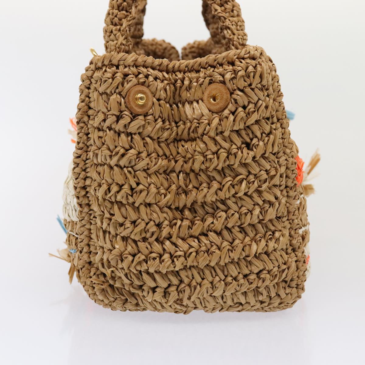 PRADA Canapa Hand Bag Raffia 2way Beige Gold Auth