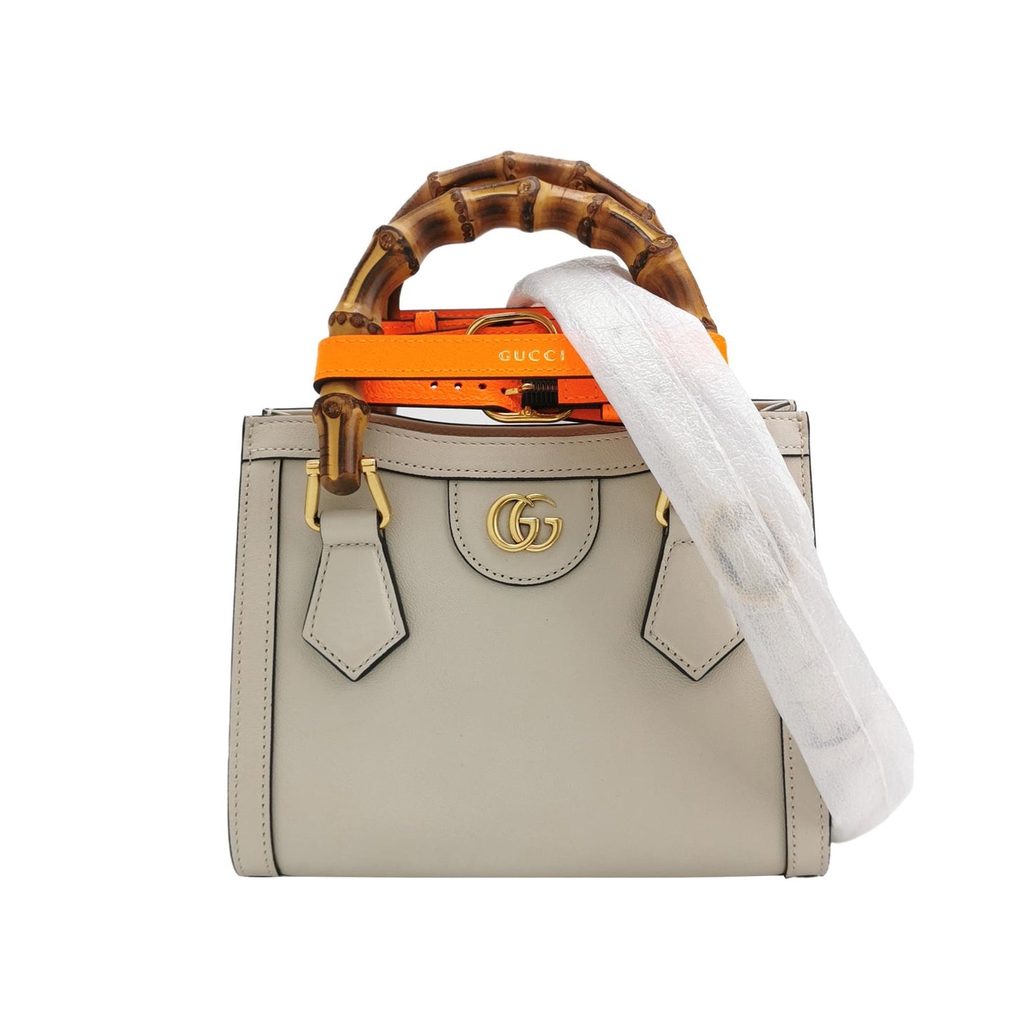 Gucci Diana Mini Cream White Leather Bag Bamboo Handle with Strap