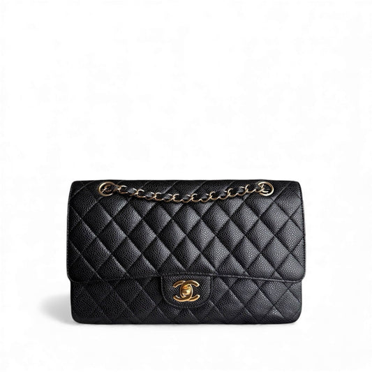 Chanel Classic Flap Medium - Caviar 25CM Quilted Black Gold Hardware Series 12