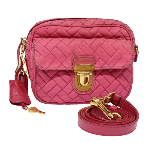 PRADA Quilted Shoulder Bag Nylon Pink Gold Auth
