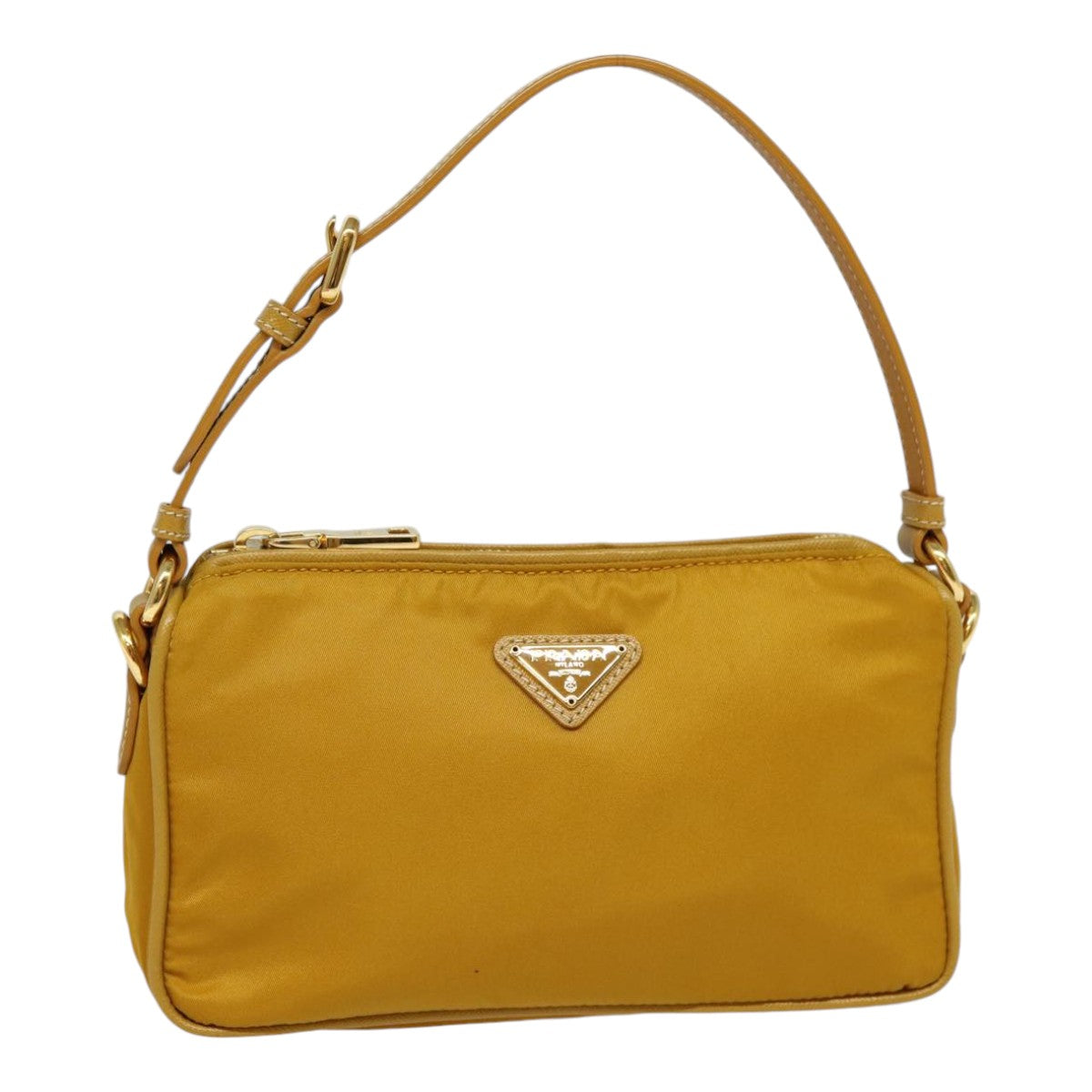 PRADA Hand Bag Nylon Yellow Gold Auth