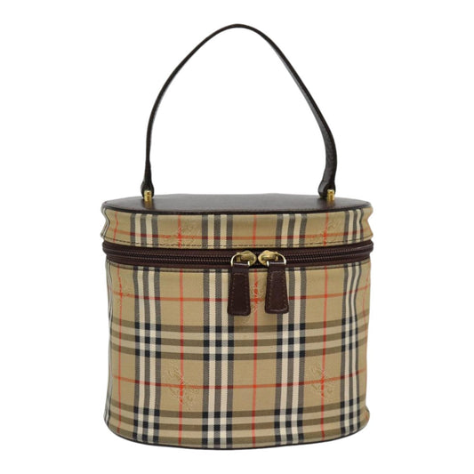Burberry Nova Check Hand Bag Canvas Beige Gold Auth 88121