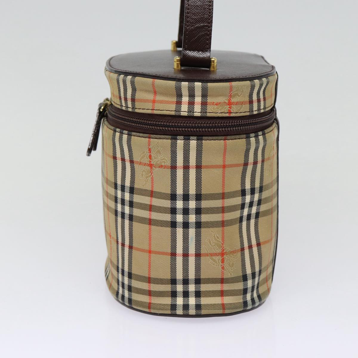 Burberry Nova Check Hand Bag Canvas Beige Gold Auth 88121