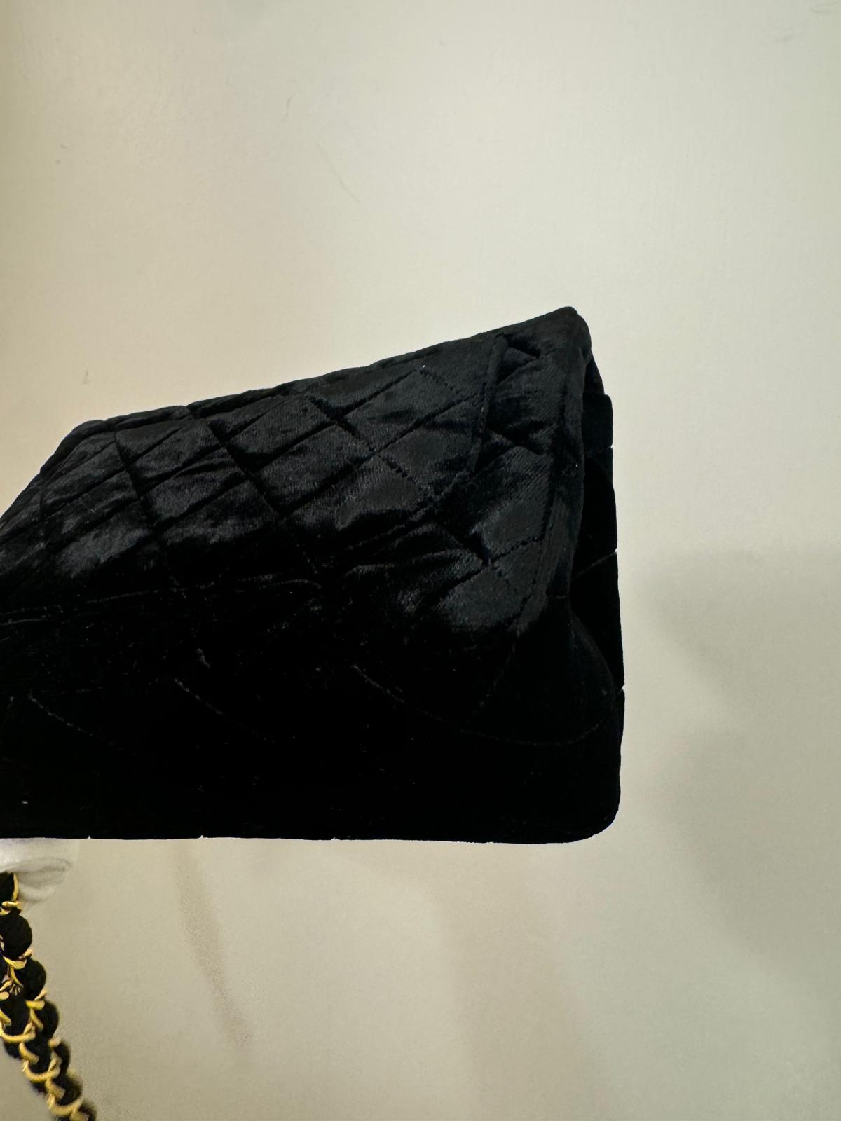Chanel Mini Velvet Flap bag Black gold hardware