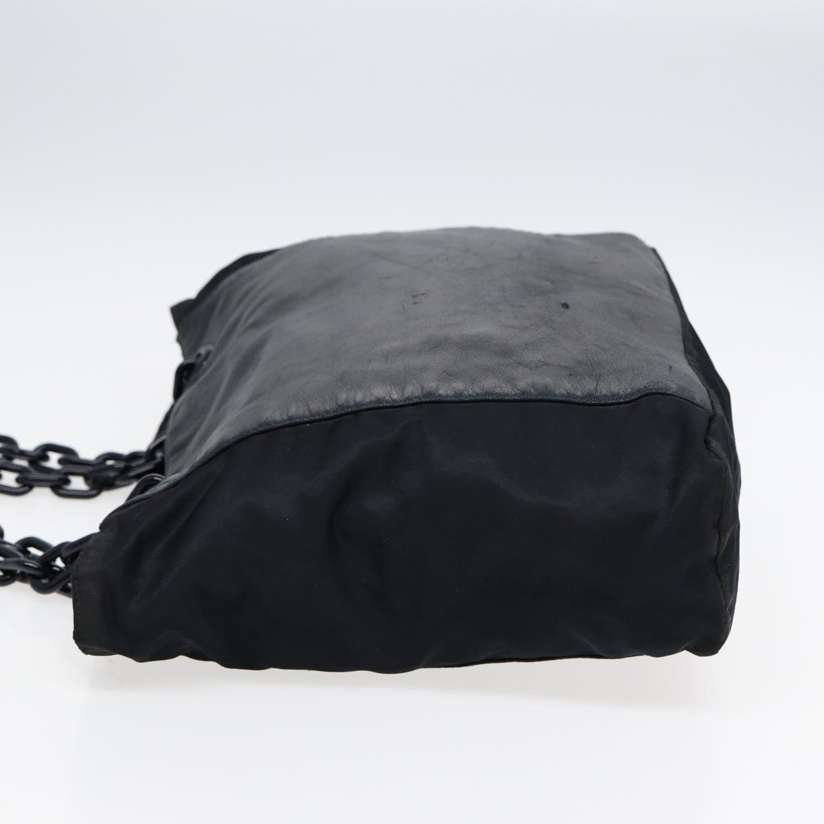 PRADA Chain Shoulder Bag Nylon Leather Black Auth