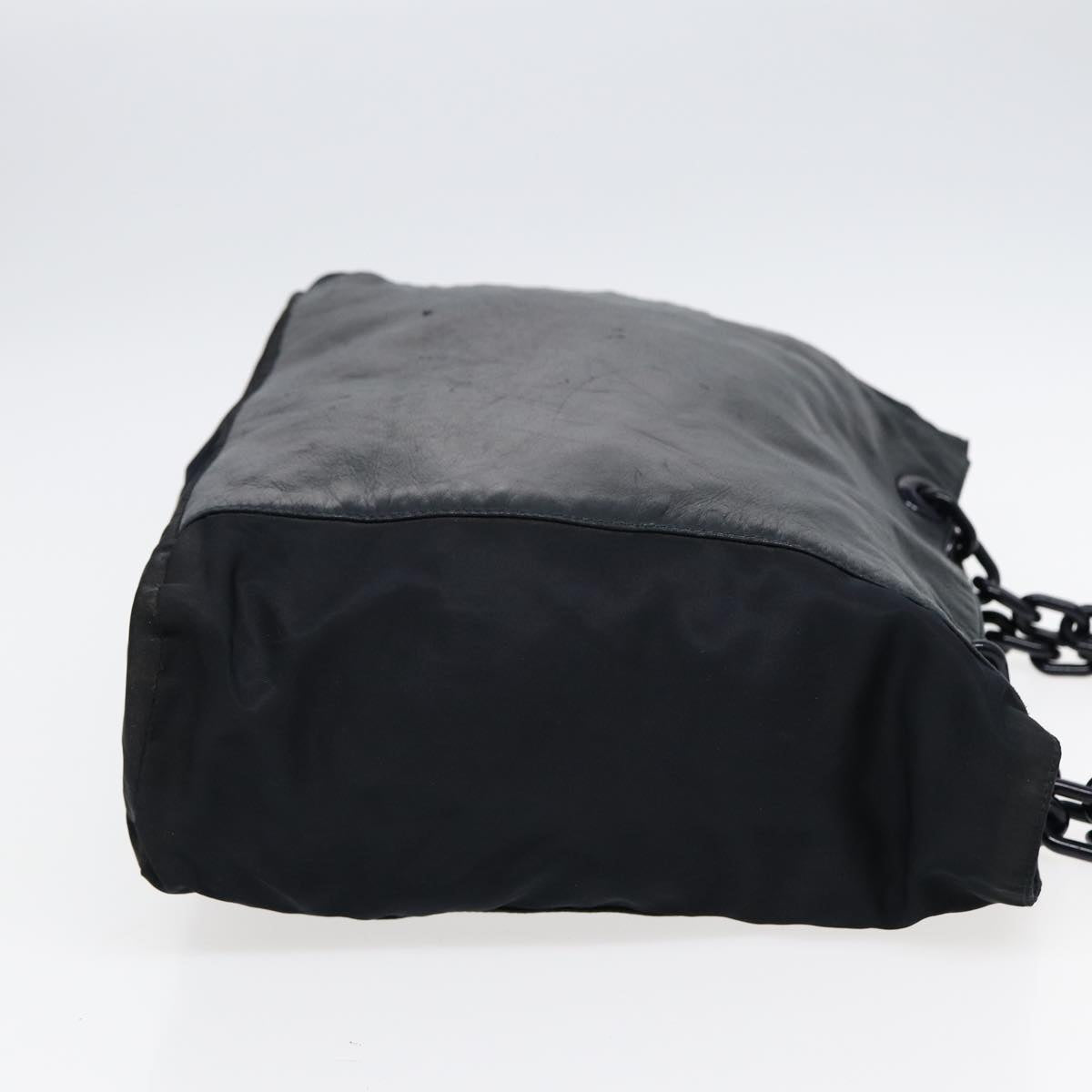 PRADA Chain Shoulder Bag Nylon Leather Black Auth