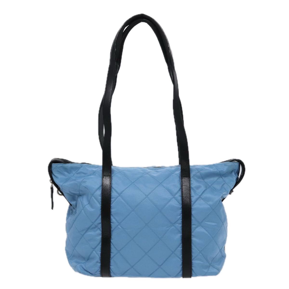 PRADA Tote Bag Nylon Leather Light Blue Silver Auth