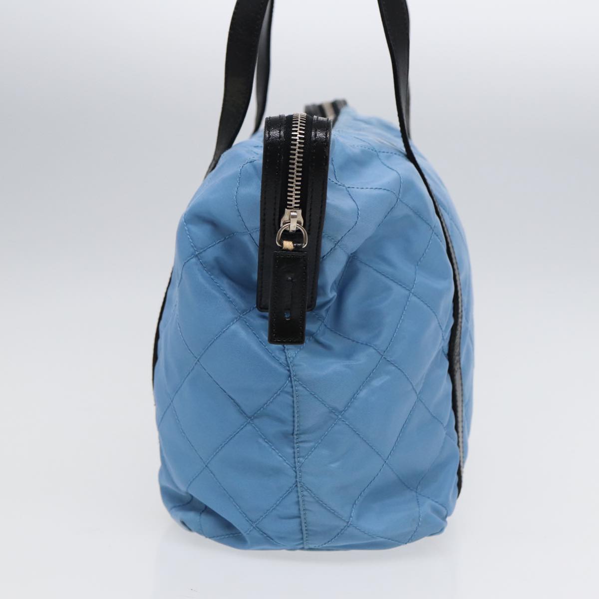 PRADA Tote Bag Nylon Leather Light Blue Silver Auth