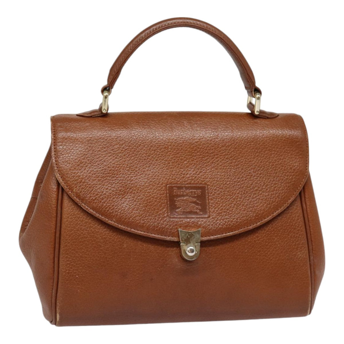 Burberry Hand Bag Leather Brown Silver Auth 88481