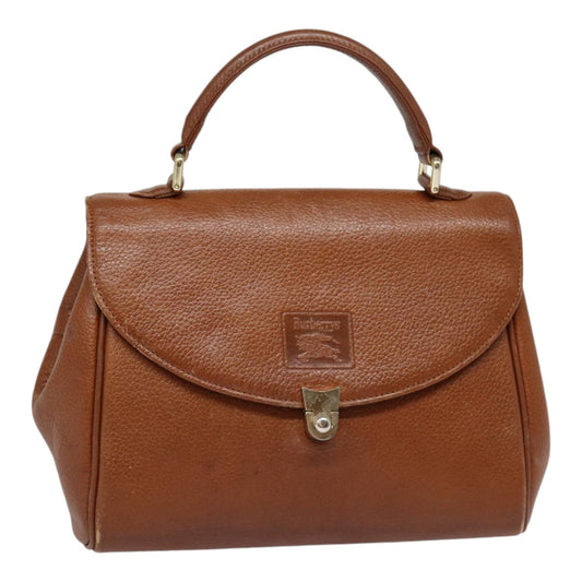 Burberry Hand Bag Leather Brown Silver Auth 88481