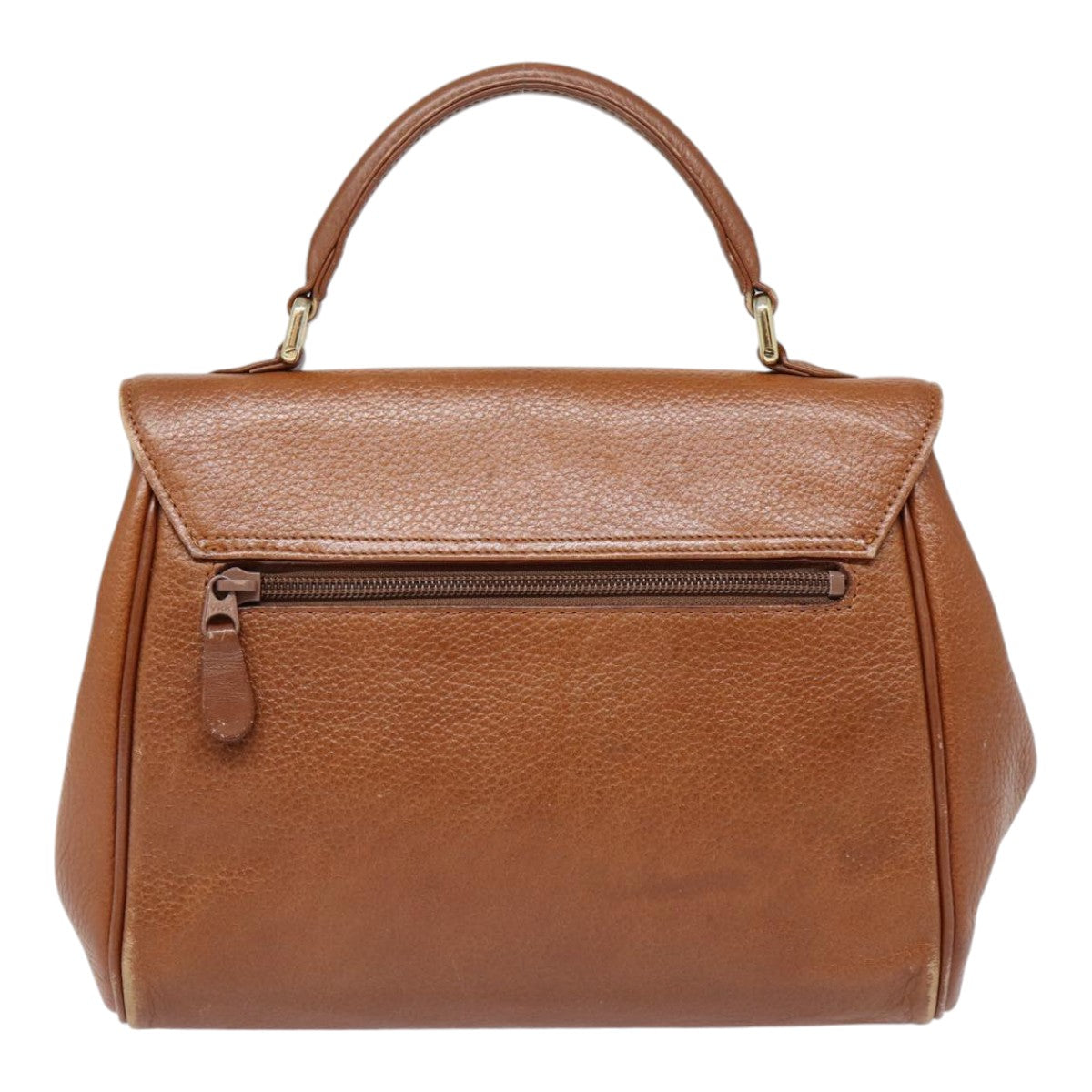 Burberry Hand Bag Leather Brown Silver Auth 88481