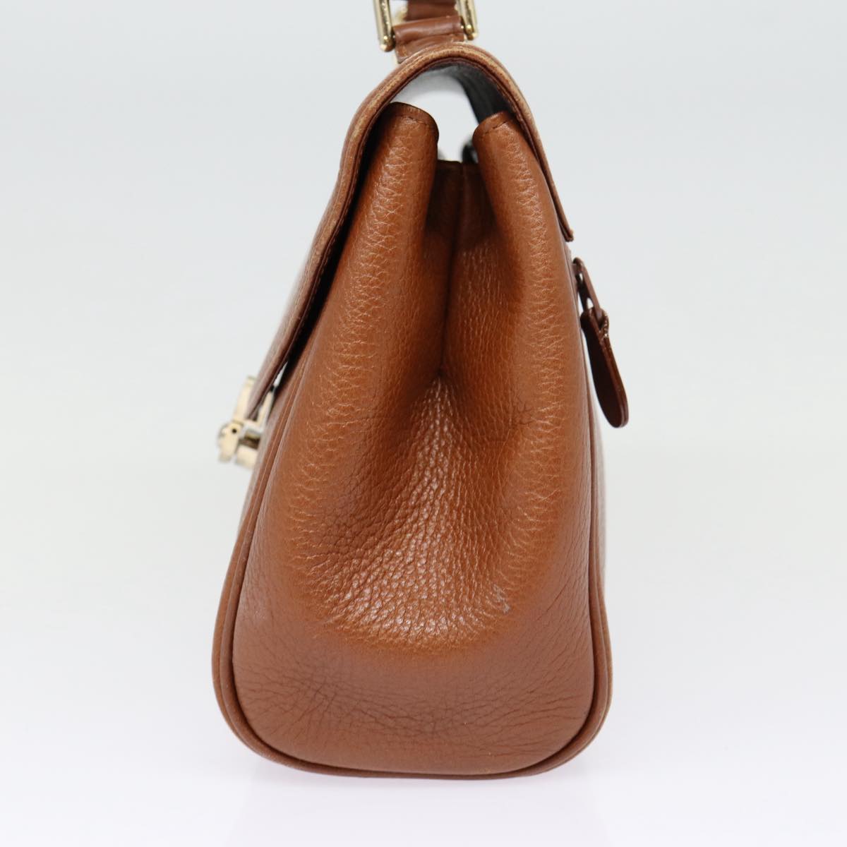 Burberry Hand Bag Leather Brown Silver Auth 88481