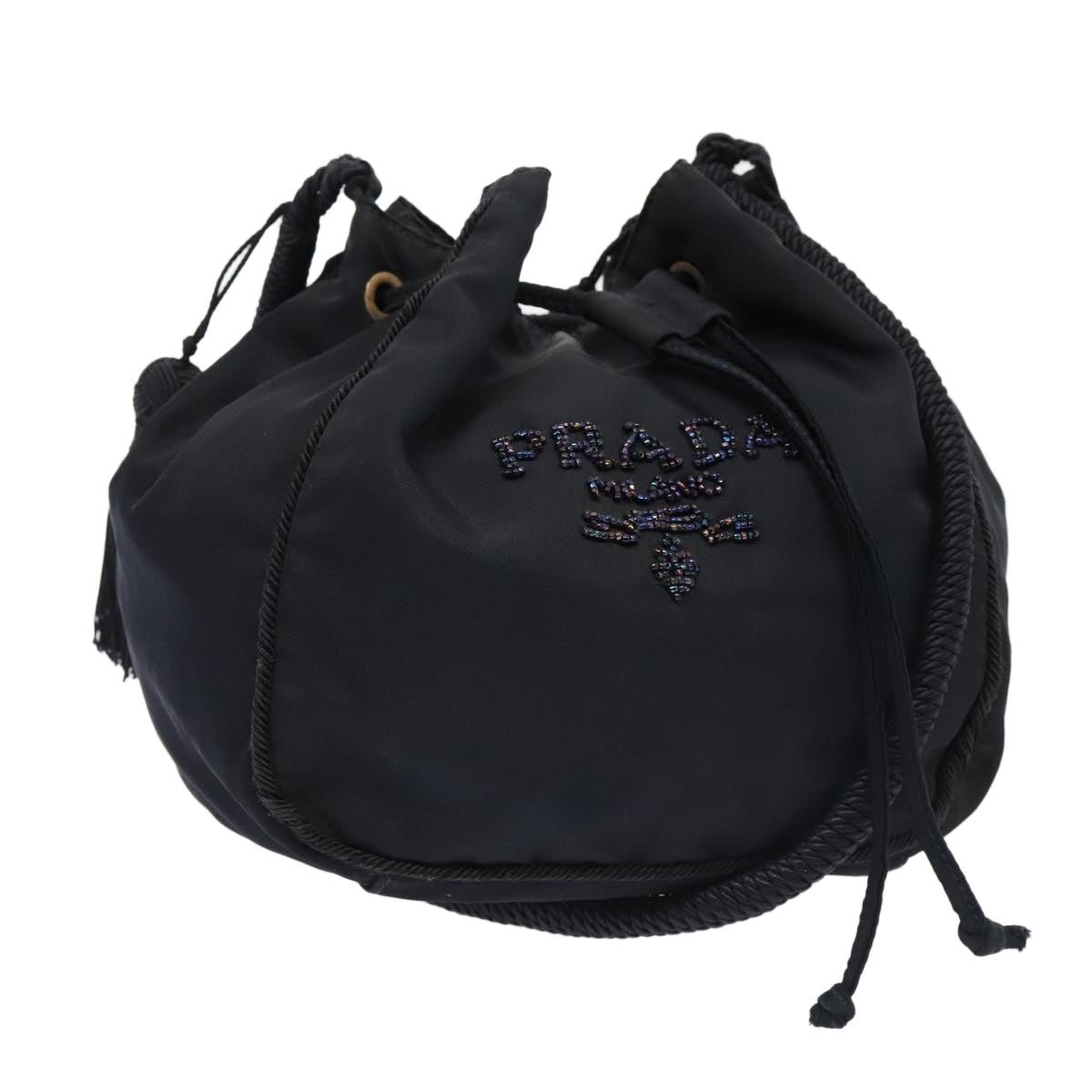 PRADA Shoulder Bag Nylon Navy Gold Auth