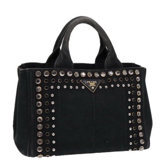 PRADA Bijoux Canapa PM Hand Bag Canvas Black Gold Auth
