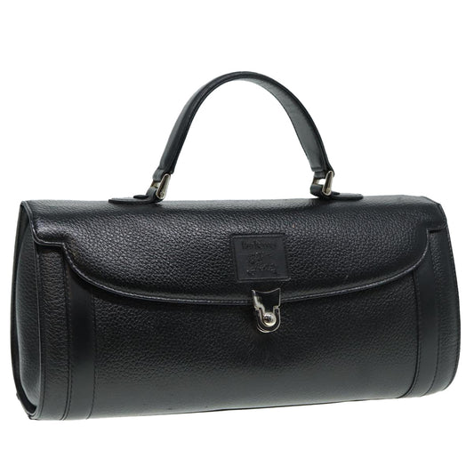 BurberrySs Hand Bag Leather Black Silver Auth 88770