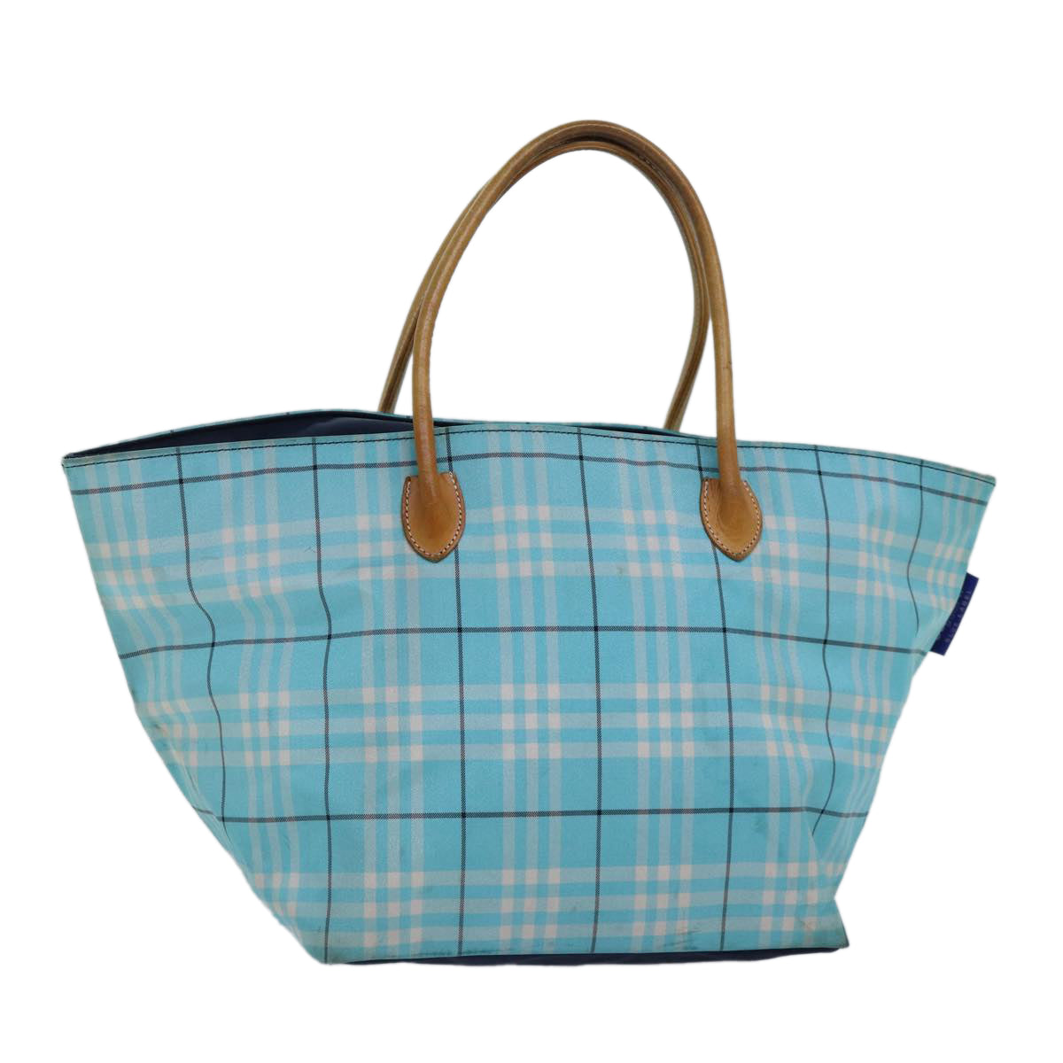Burberry Nova Check Blue Label Tote Bag Nylon Light Blue Silver Auth 88783
