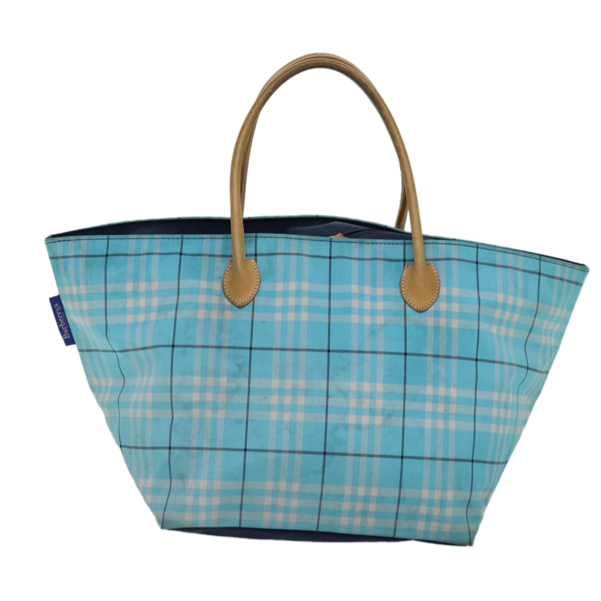 Burberry Nova Check Blue Label Tote Bag Nylon Light Blue Silver Auth 88783