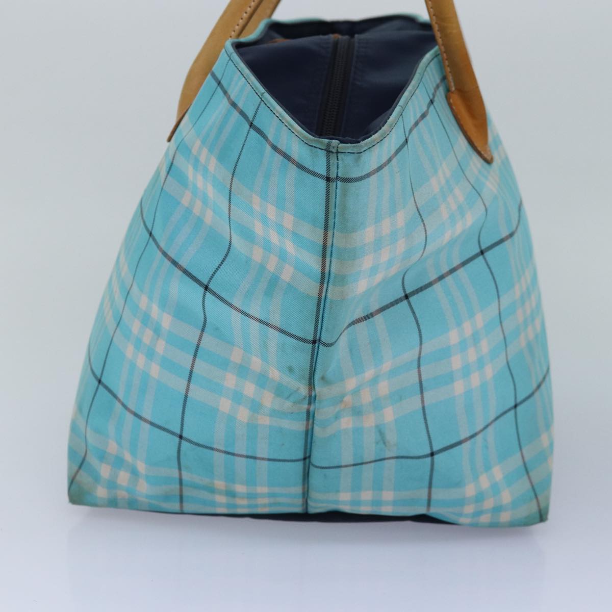 Burberry Nova Check Blue Label Tote Bag Nylon Light Blue Silver Auth 88783