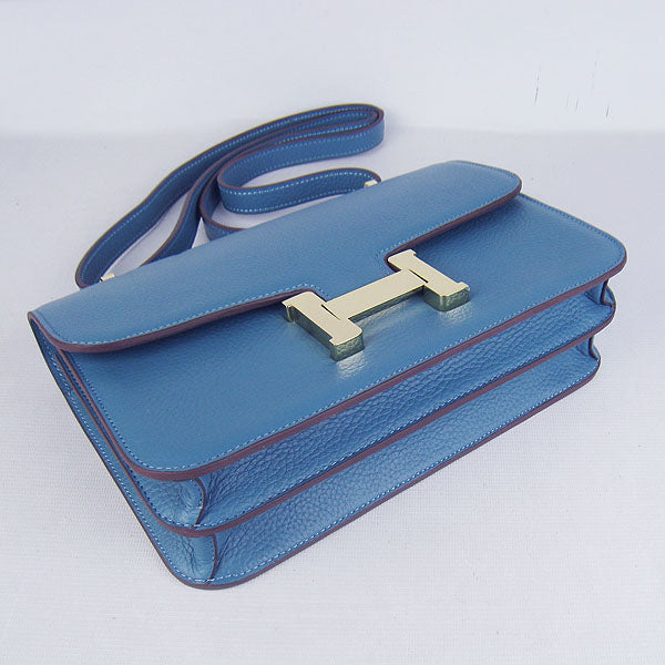 Luxury Hermes calf Leather Message Bag blue golden