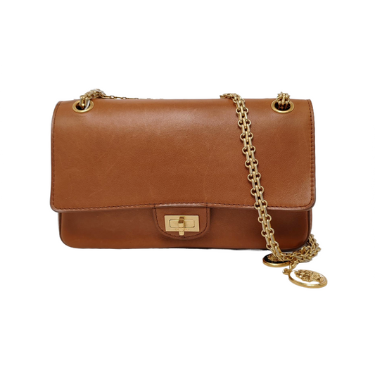 Chanel Nude Medallion 2.55 Reissue Brown Calfskin Double Flap Bag Gold Chain 2017