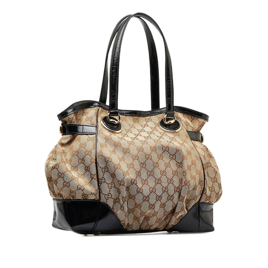 Gucci Brown Leather Canvas Tote Style 23