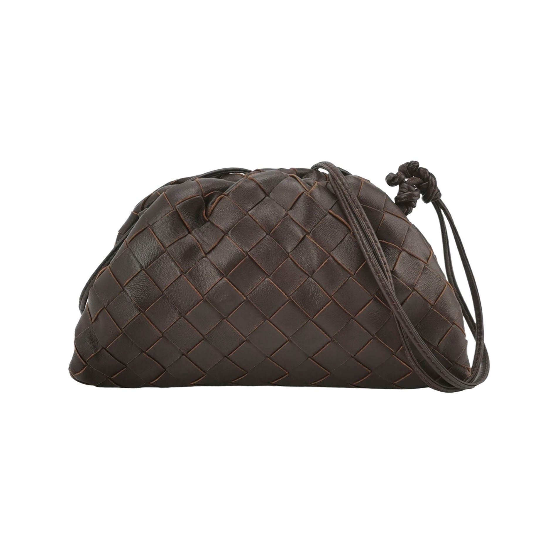 Bottega Veneta Pouch Mini Intrecciato Raisin Purple Brown Lambskin Leather Crossbody Bag