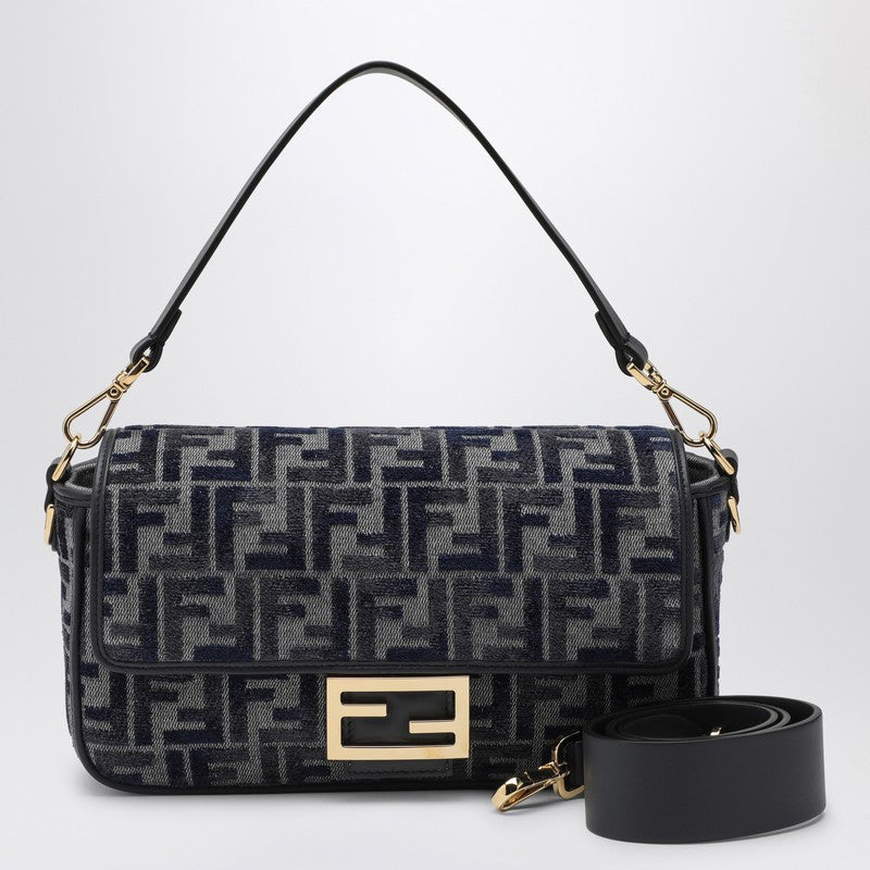 Fendi Ff Dark Blue Chenille Baguette Bag Women