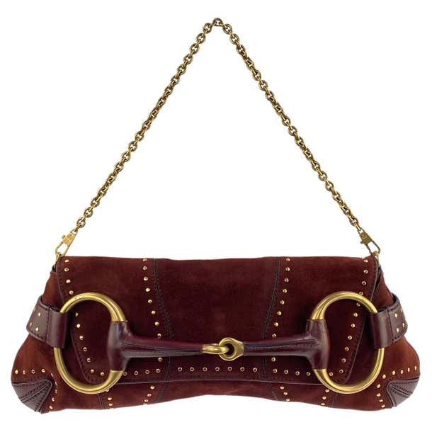Gucci Horsebit 1955 Chain Suede leather bag in Burgundy with gold studs