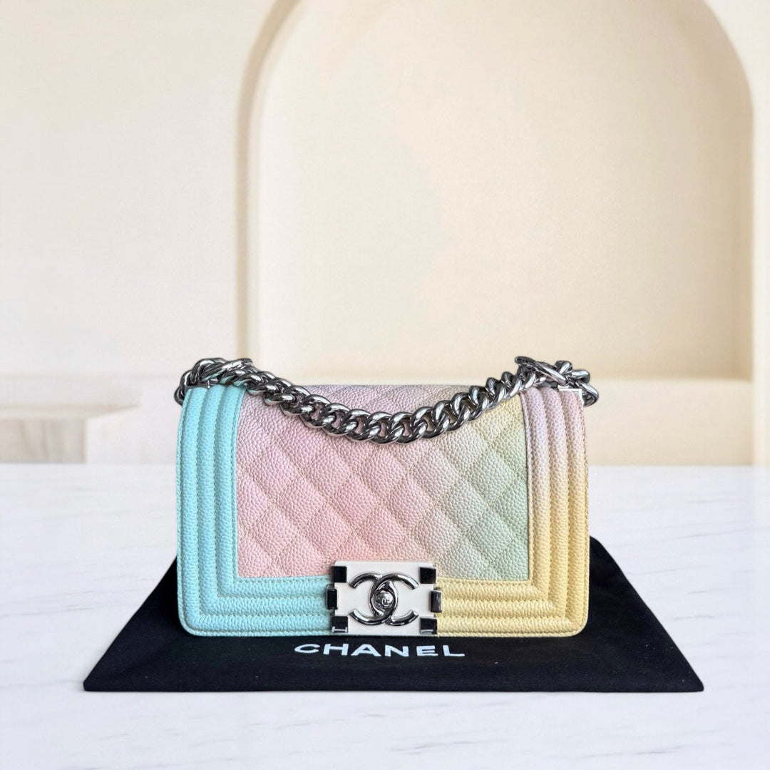 Chanel Boy Small Limited Edition - Caviar Quilted Grained Calfskin Rainbow Silver Hardware Series 25