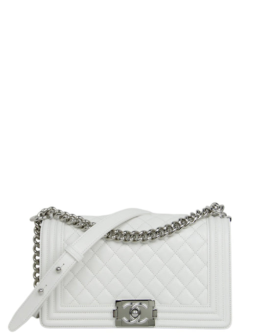 Chanel 25C NEW White Caviar Medium Boy Bag