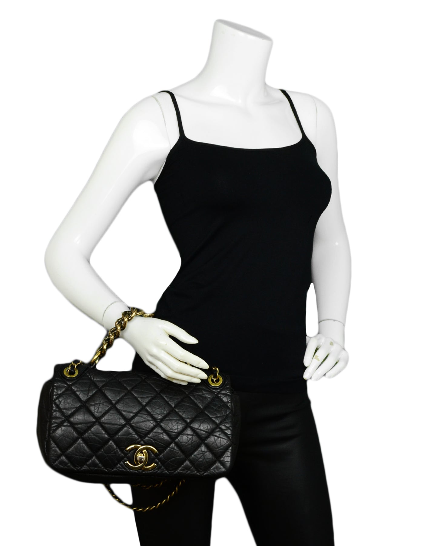 Chanel Black Calfskin Quilted Leather Medium -Bombay Pondichery Flap Bag