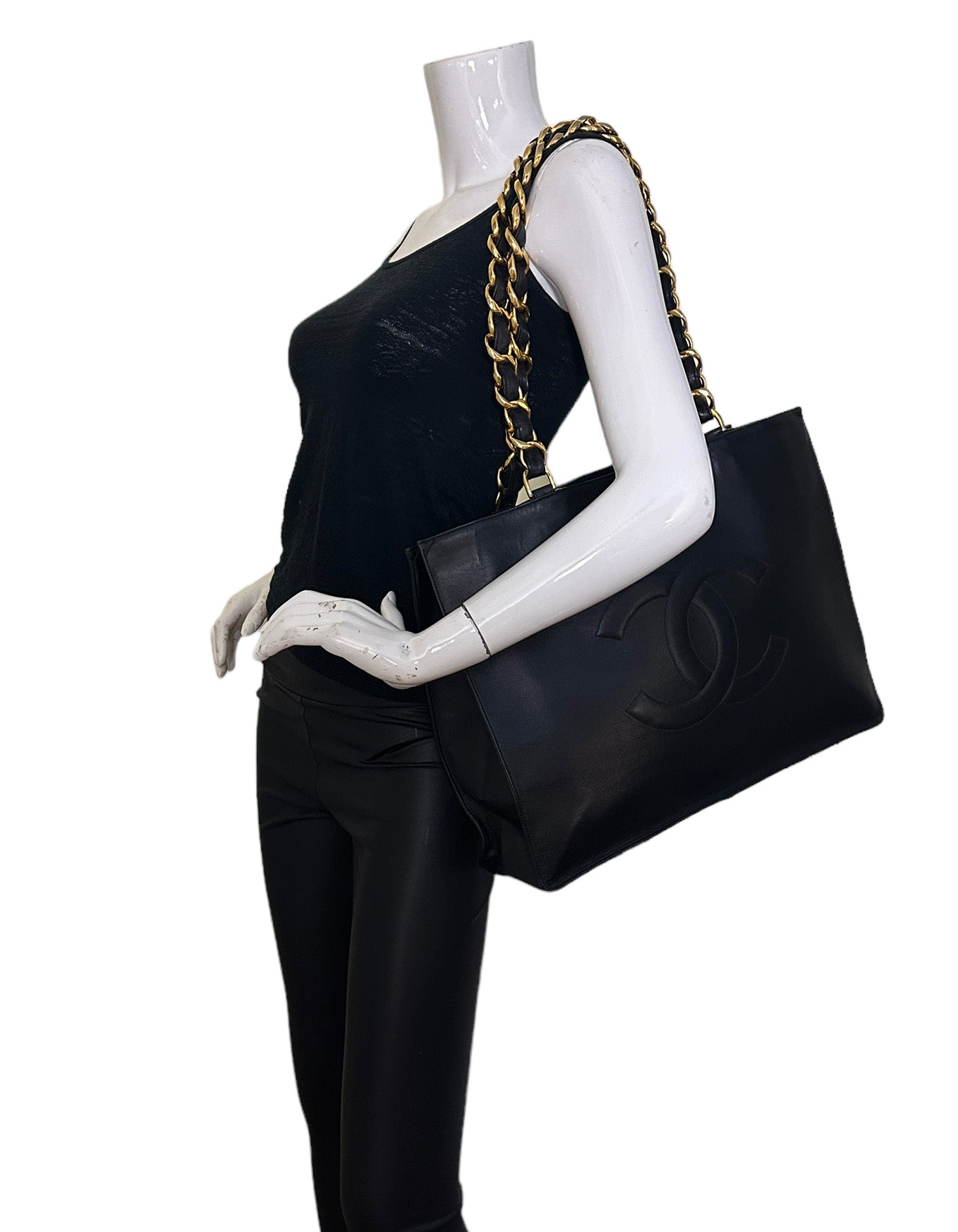 Chanel Black Leather CC Logo Tote