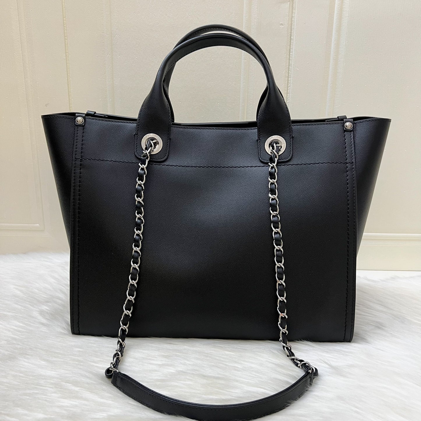 Chanel Small / Medium Deauville Tote in Black Caviar and SHW