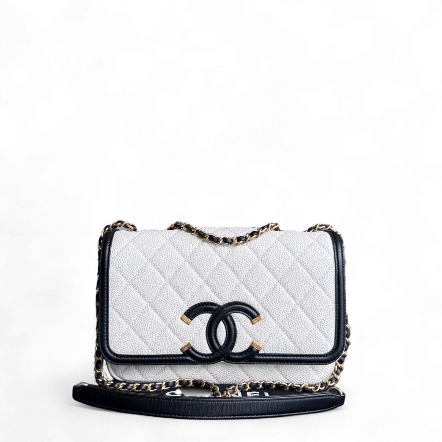Chanel Filigree CC Small - Caviar Quilted Grained Calfskin White Black Gold Hardware Series 24