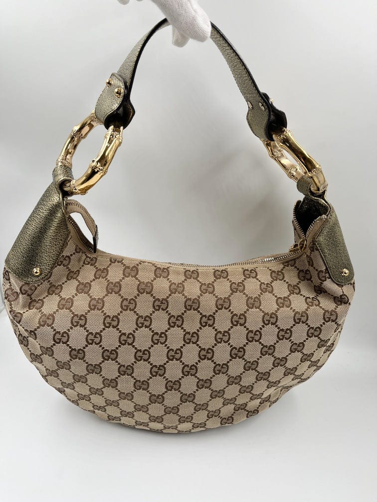 Gucci Bamboo Leather Canvas Shoulder Bag Style 4