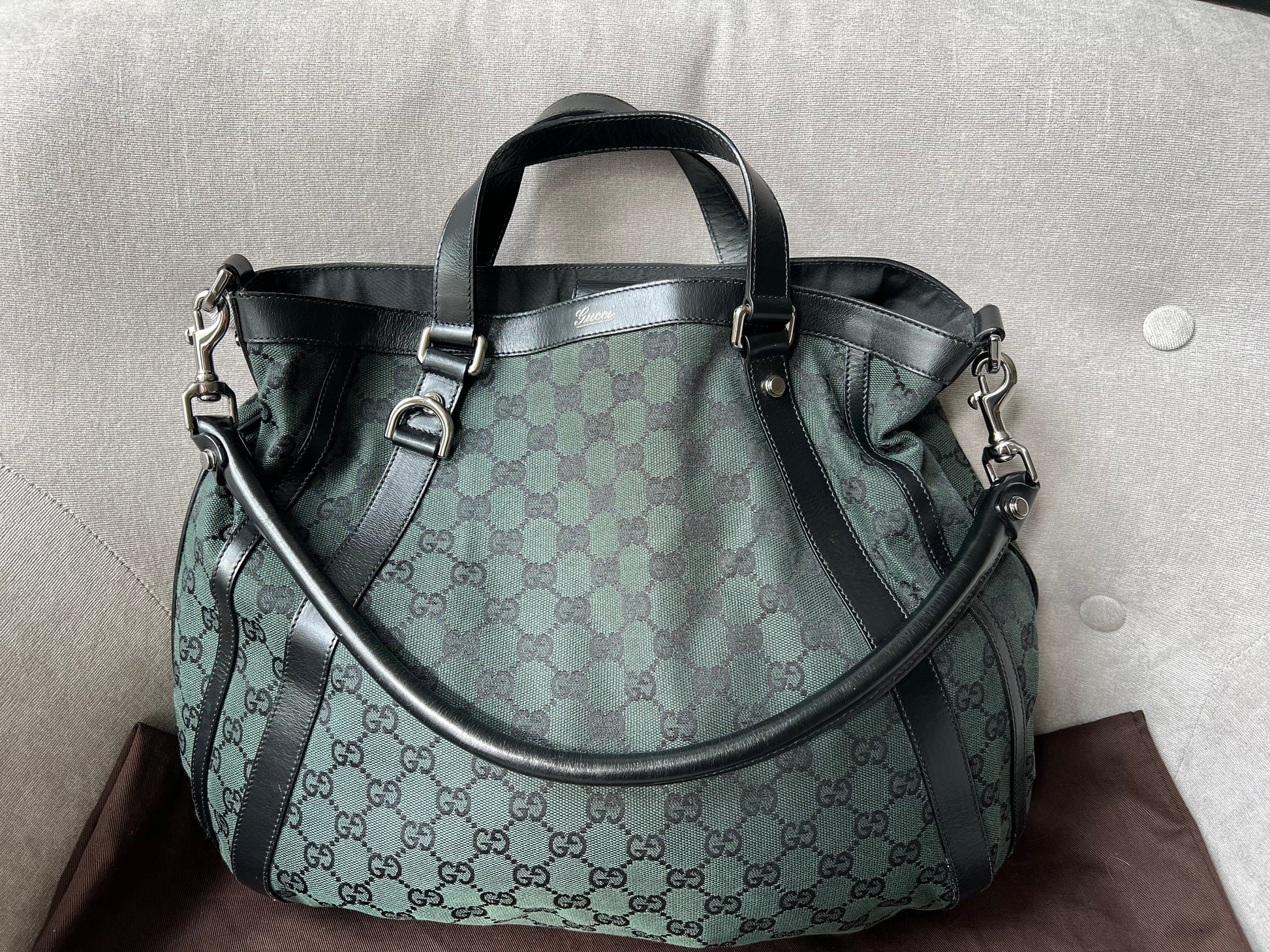 Gucci Monogram Nylon Leather Canvas Tote