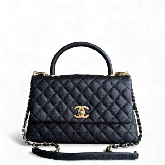 Chanel Coco Handle Medium - Caviar 29CM Quilted Black Gold Hardware Series 24