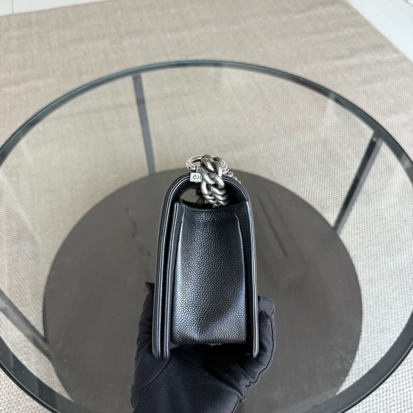 Chanel Boy Medium - 25CM Chevron Caviar Black Ruthenium Silver Hardware Series 29
