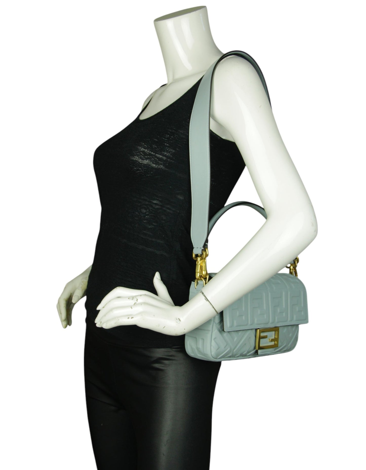 Fendi Blue Embossed FF 1974 Medium Baguette NM
