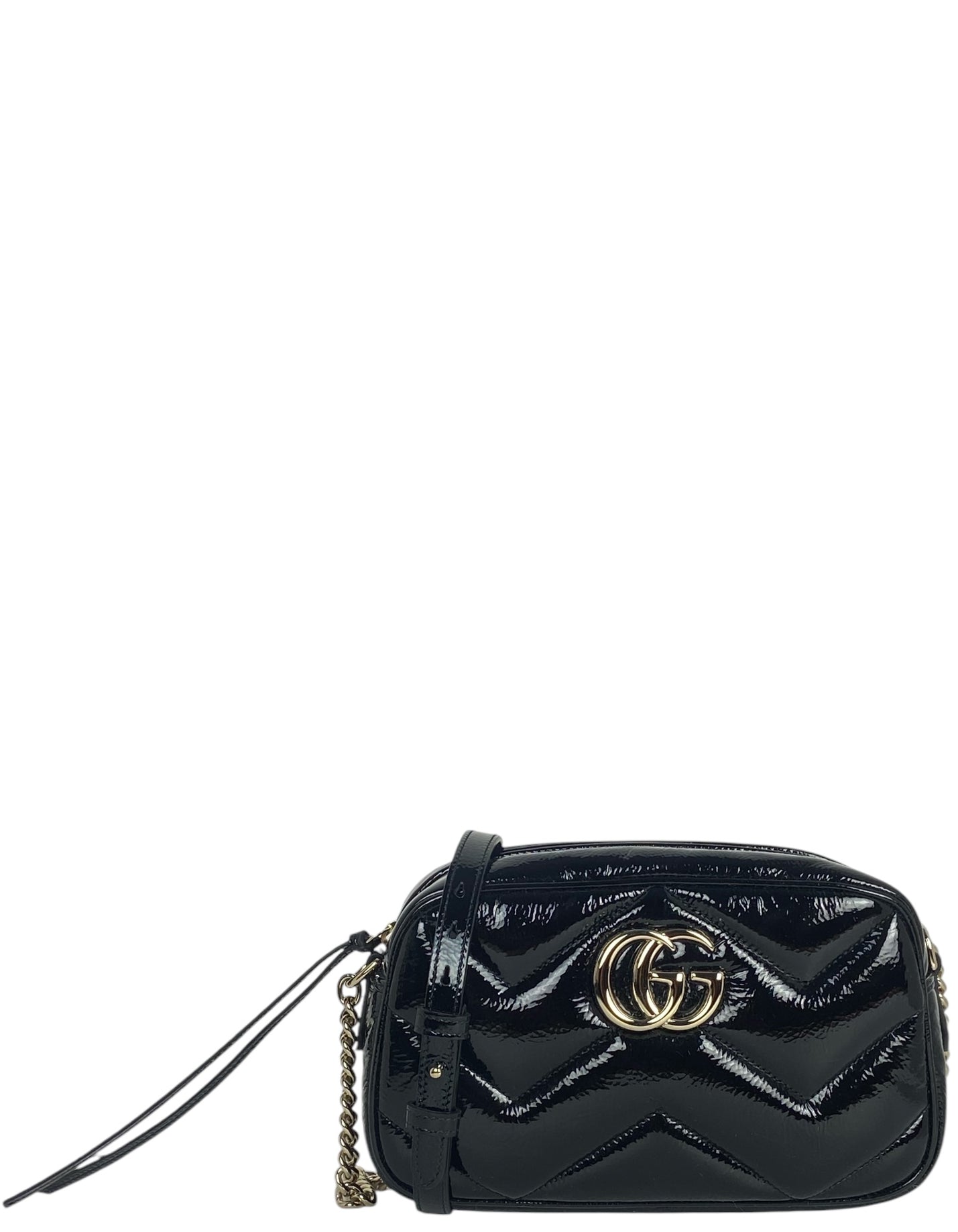Gucci Black Patent GG Small Marmont Crossbody