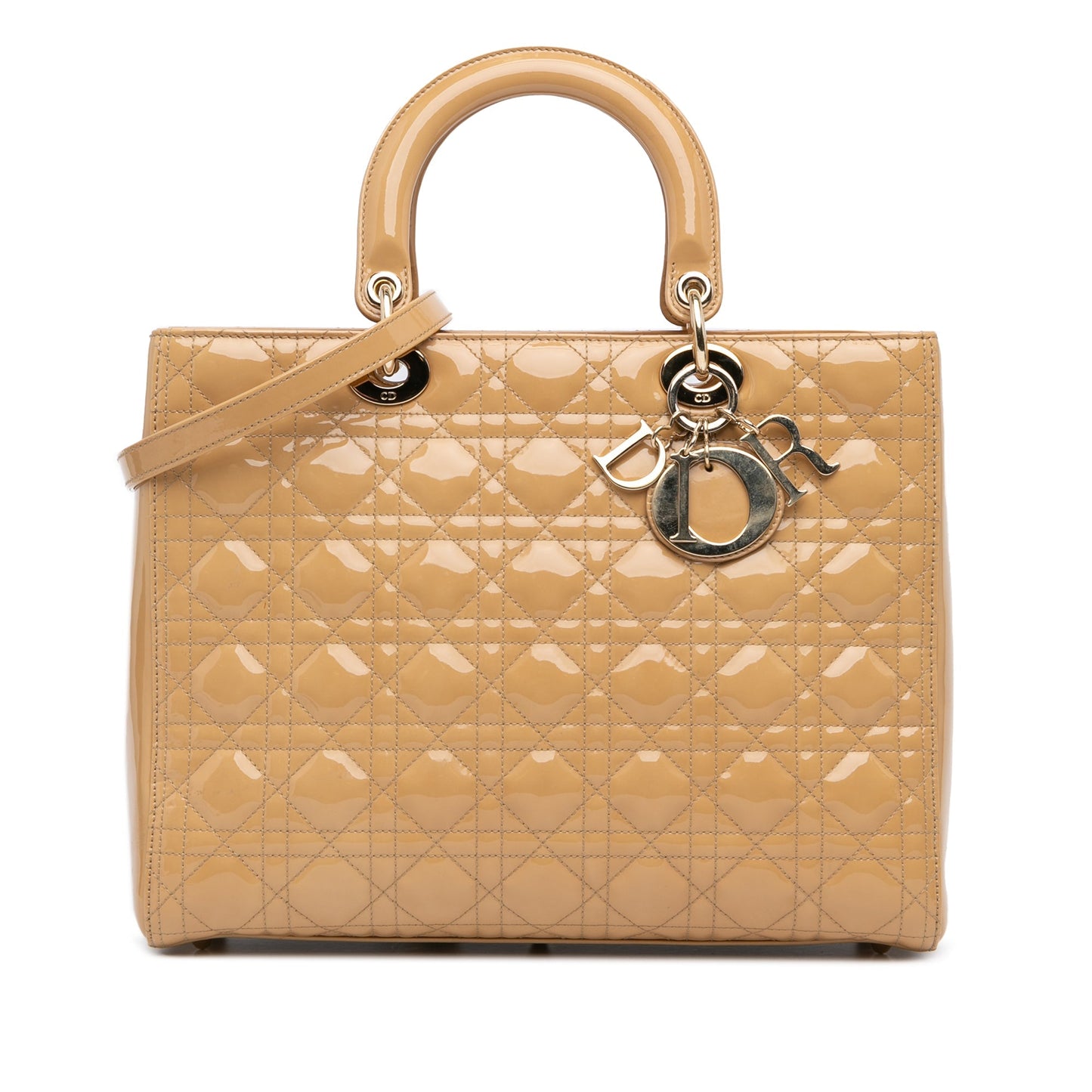Brown Dior Large Patent Cannage Lady Dior Satchel