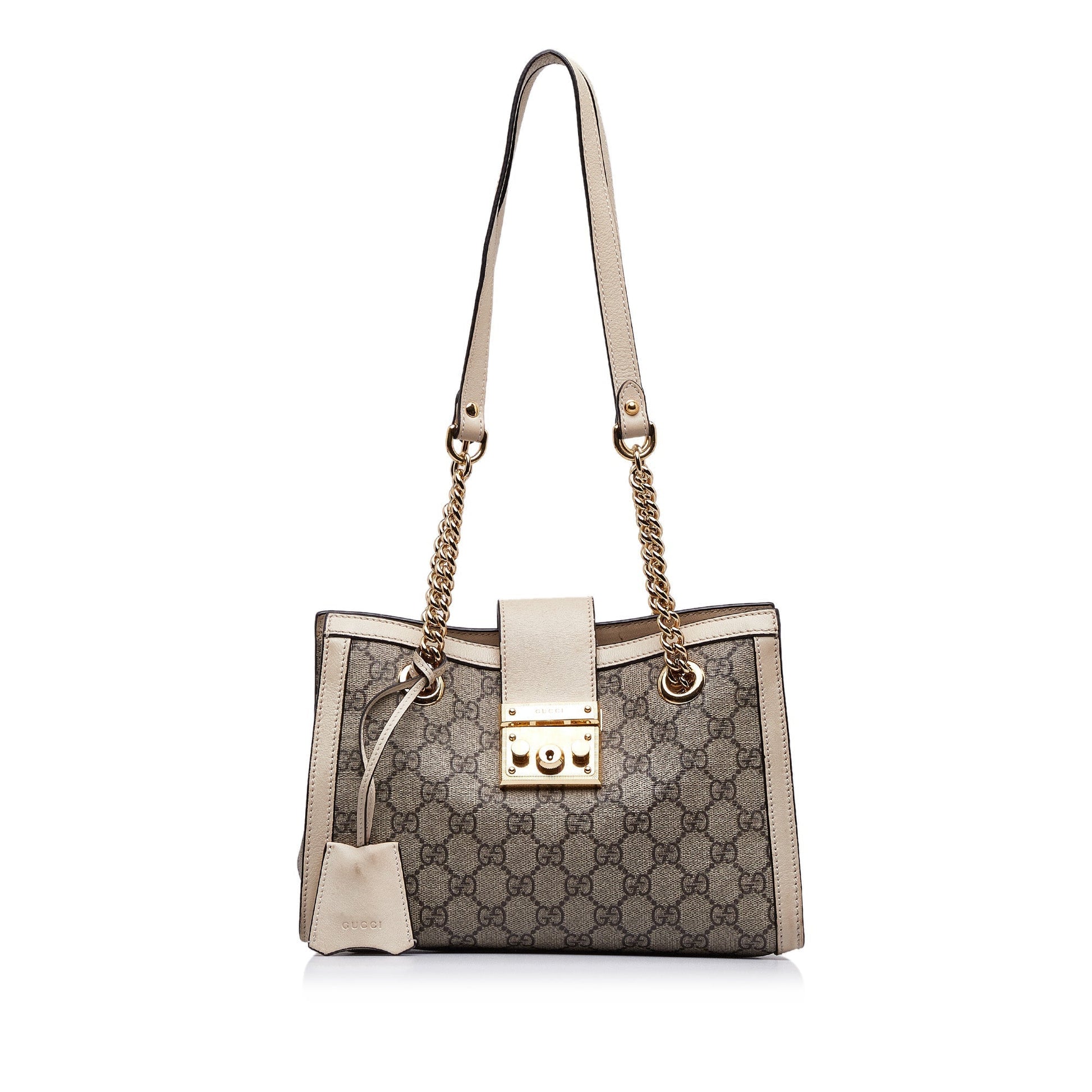 Gucci GG Supreme Brown Leather Chain Tote Style 1