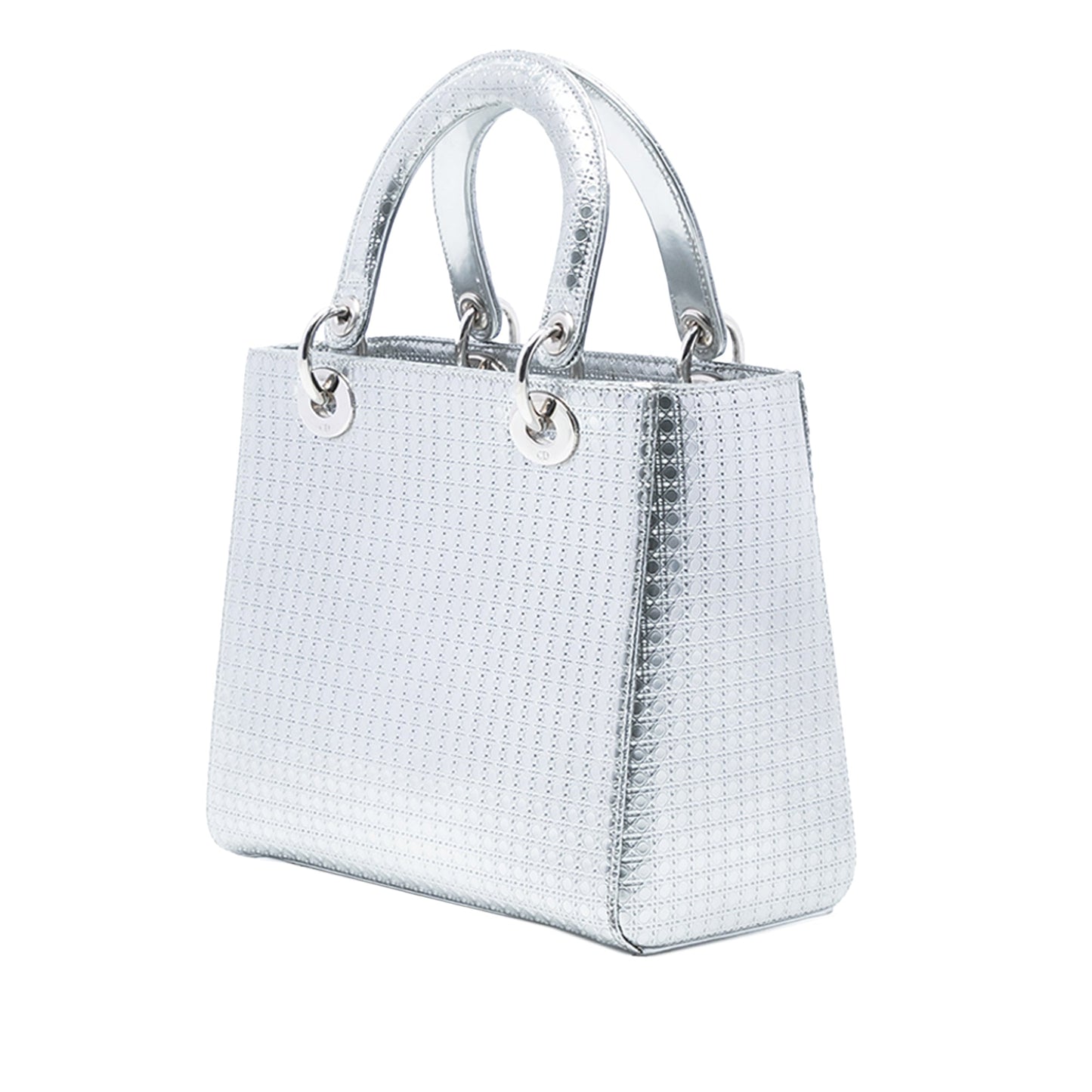 Silver Dior Medium Metallic Patent Microcannage Lady Dior Satchel