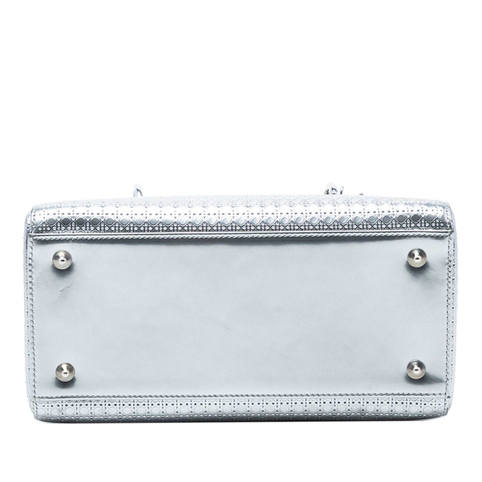 Silver Dior Medium Metallic Patent Microcannage Lady Dior Satchel