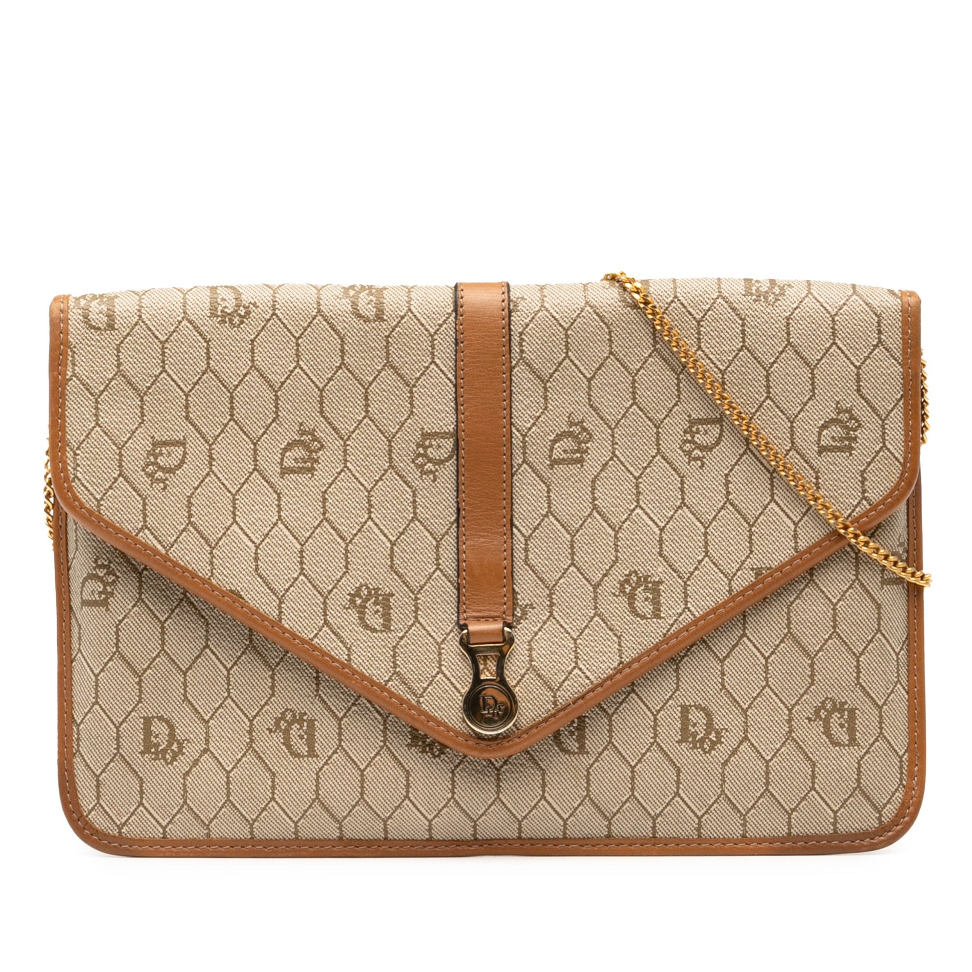 Brown Dior Honeycomb Coated Canvas Chain Crossbody