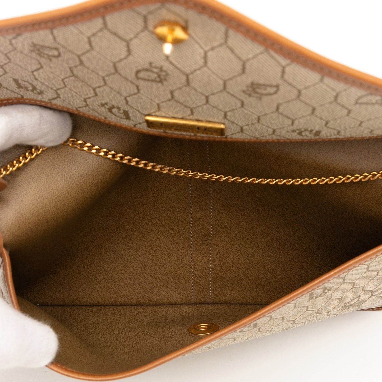 Brown Dior Honeycomb Coated Canvas Chain Crossbody