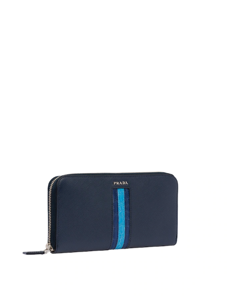 Prada Saffiano And Crocodile Leather Wallet Light Blue