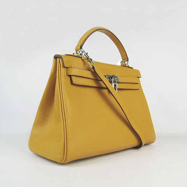 Luxury Hermes Kelly 32cm Togo Leather Handbag 6108 Yellow Silve