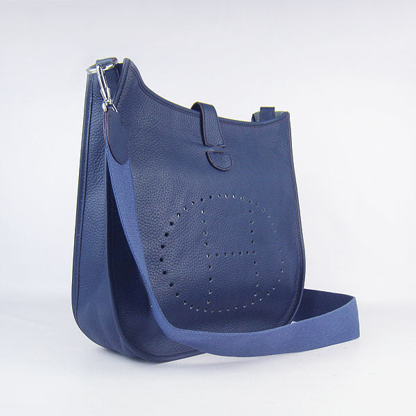 Luxury Hermes Evelyne I handbag dark blue silver